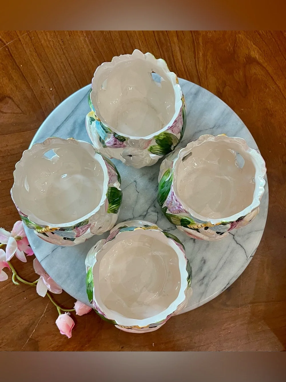 Vintage Easter Ceramic Bunny Candle Holder Set of 4, Flower Factory 4.5